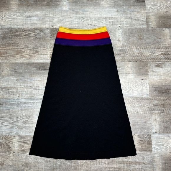Sonia Rykiel Dresses & Skirts - SONIA RYKIEL Black Knit A-Line Midi Skirt Women's Size XS Yellow/Red Waistband